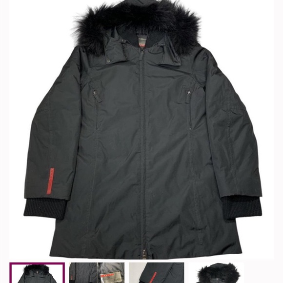 Women’s Black Jacket with Red Fur Collar - Picture 4 of 14